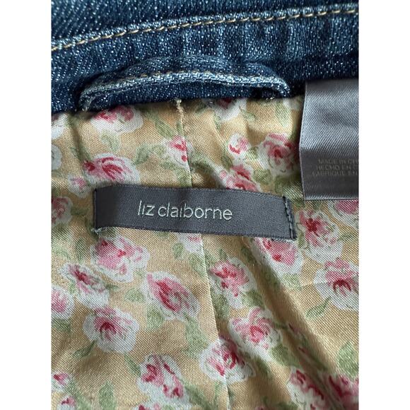 Women's Liz Claiborne Denim Blue Jean Tan Trimmed Snap Front Jacket Size 4 - Picture 3 of 9